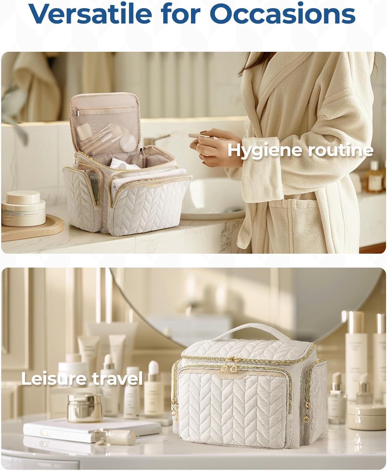 image:imageBAGSMART Travel Toiletry Bag Large Wideopen Travel Bag for Toiletries Makeup Cosmetic Travel Bag with HandleCamelDark Pink