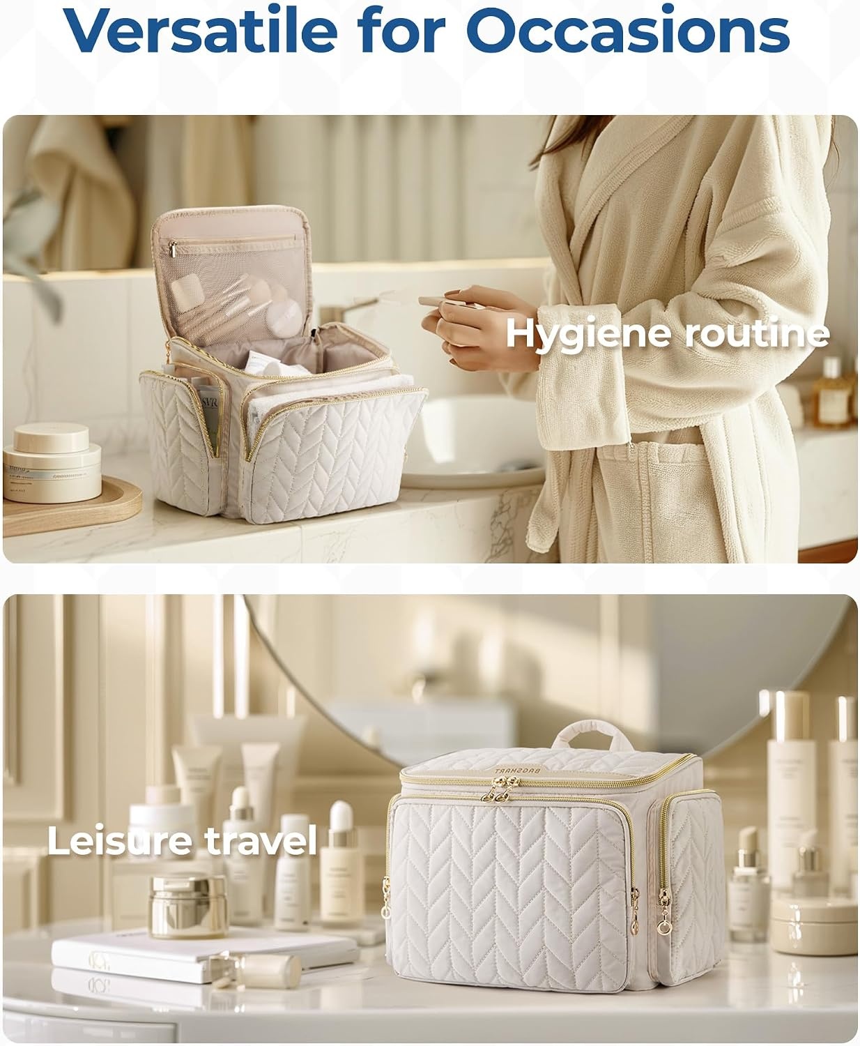 image:imageBAGSMART Travel Toiletry Bag Large Wideopen Travel Bag for Toiletries Makeup Cosmetic Travel Bag with HandleCamelGrey