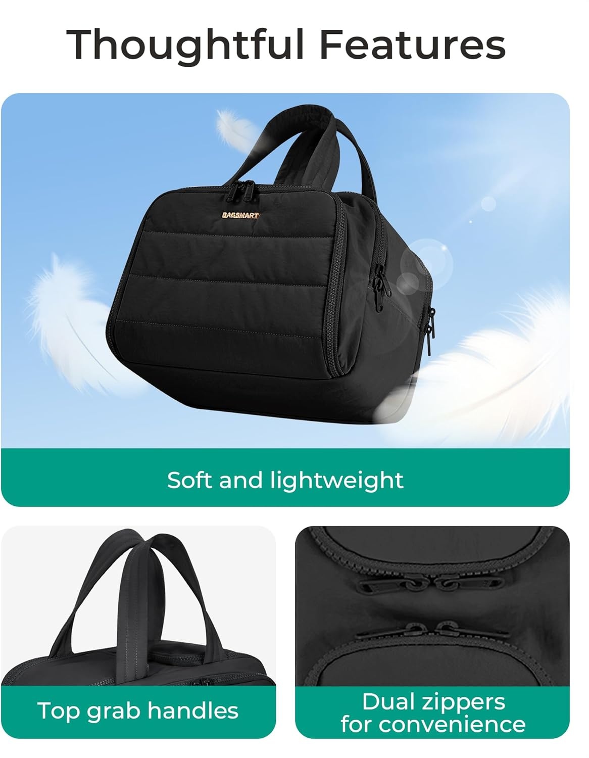 image:imageBAGSMART Travel Toiletry Bag Lightweight Large Wideopen Travel Bag for Women Puffy Cosmetic Makeup Bag Organizer with Handle for AccessoriesEssentials Toiletries Dark PinkhSteel Blue