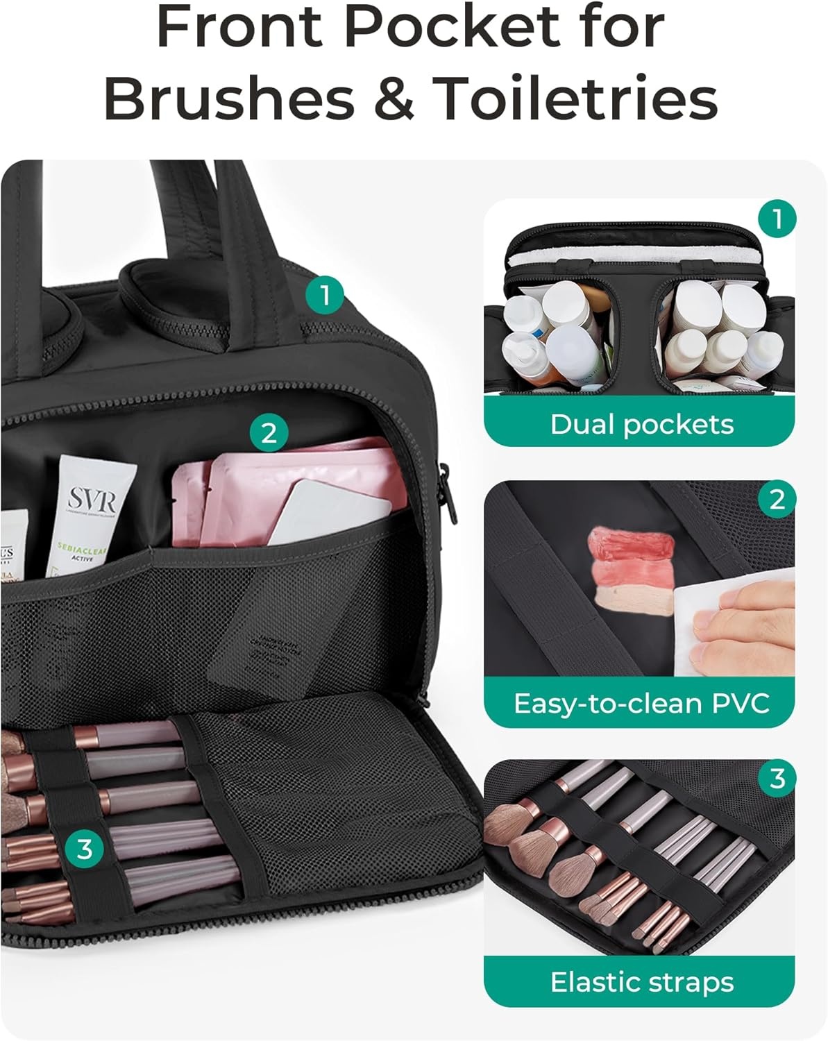 image:imageBAGSMART Travel Toiletry Bag Lightweight Large Wideopen Travel Bag for Women Puffy Cosmetic Makeup Bag Organizer with Handle for AccessoriesEssentials Toiletries Dark PinkCharcoal Gray