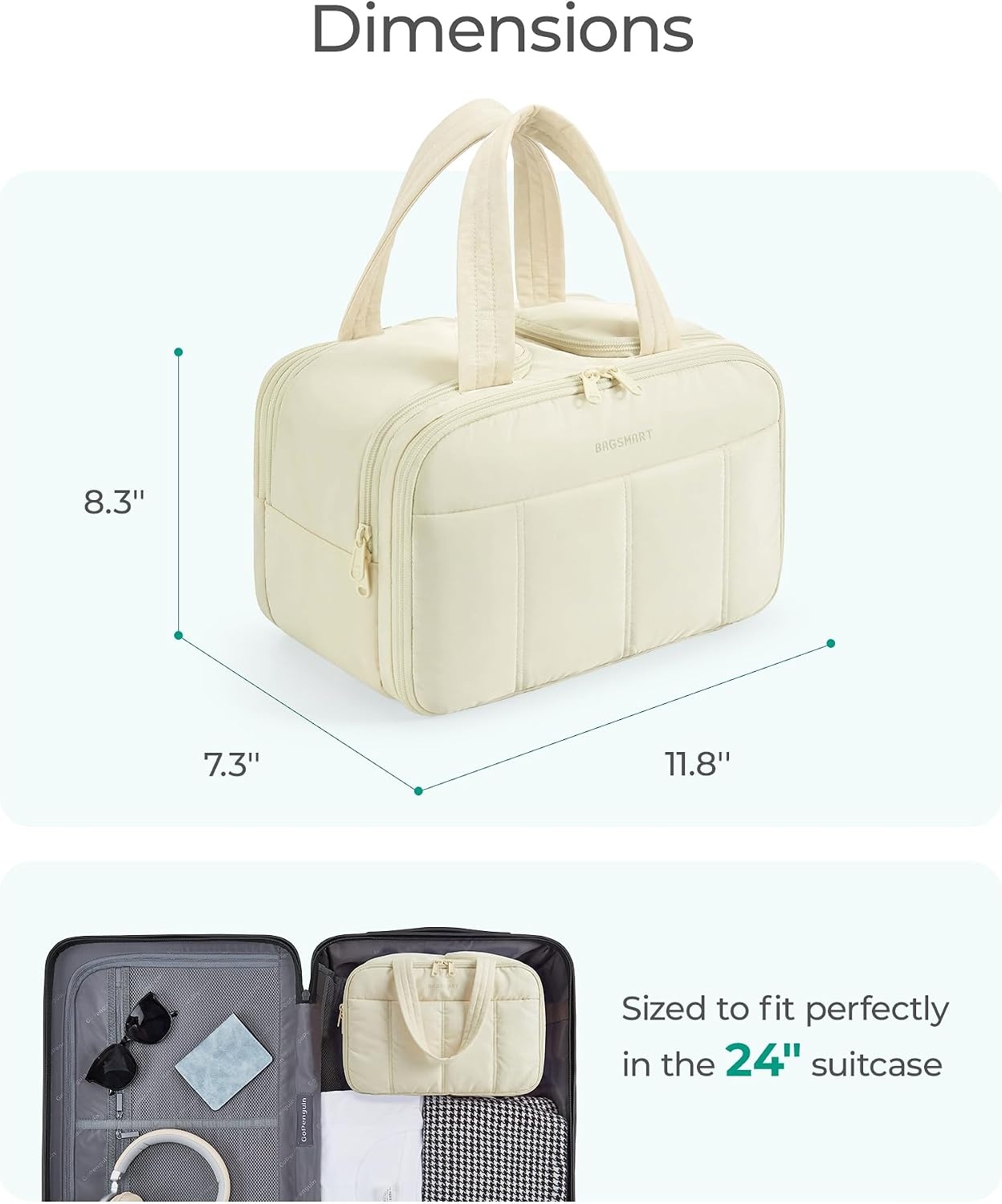 image:imageBAGSMART Travel Toiletry Bag Puffy Large Toiletry Bag for Women Lightweight Cosmetic Makeup Bag Organizer with Handle for Traveling Accessories Essentials Toiletries BlackBBlack