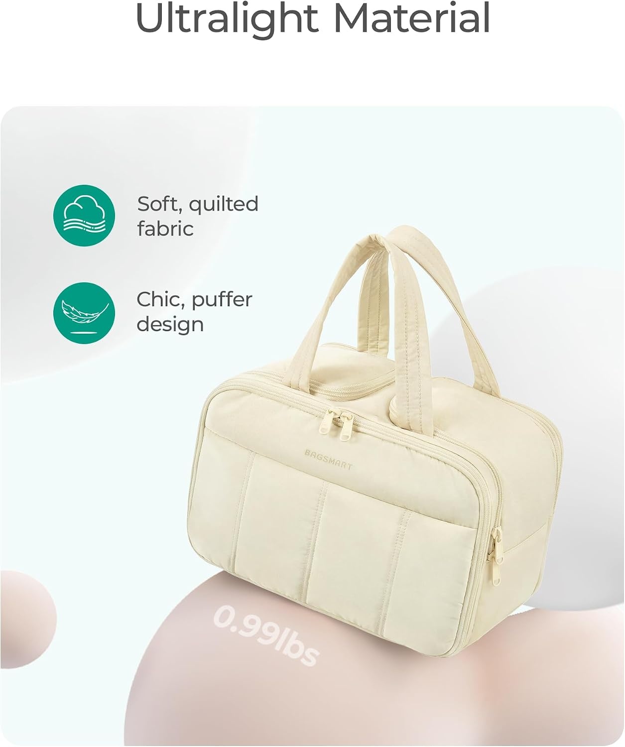 image:imageBAGSMART Travel Toiletry Bag Puffy Large Toiletry Bag for Women Lightweight Cosmetic Makeup Bag Organizer with Handle for Traveling Accessories Essentials Toiletries BlackLight Blue