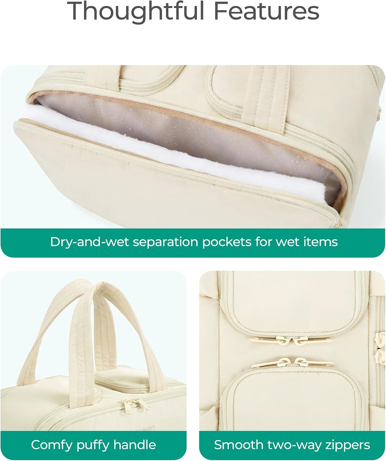 image:imageBAGSMART Travel Toiletry Bag Puffy Large Toiletry Bag for Women Lightweight Cosmetic Makeup Bag Organizer with Handle for Traveling Accessories Essentials Toiletries BlackELight Green