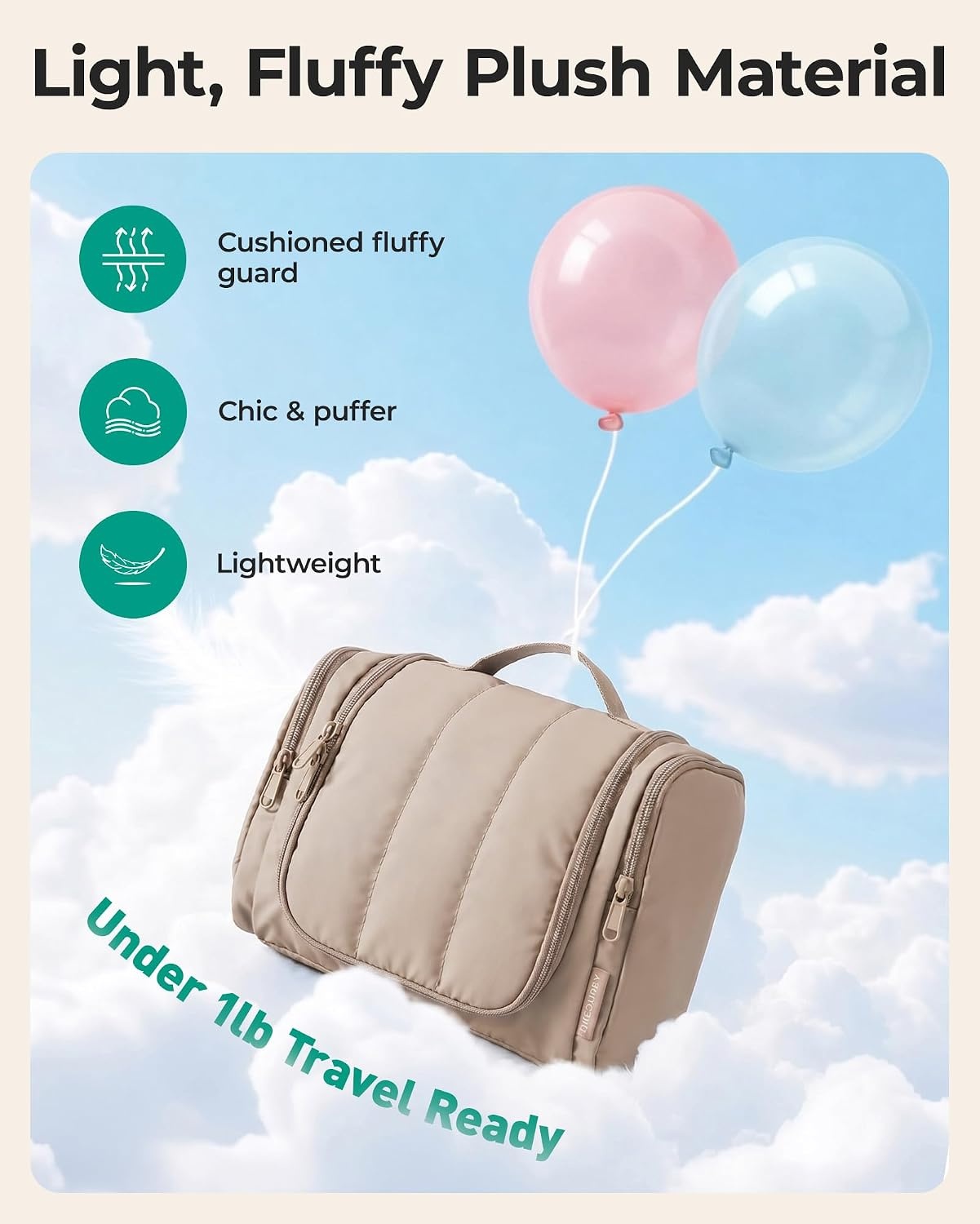 image:imageBAGSMART Travel Toiletry Bag for Women Puffy Hanging Toiletry Bag with Hook Waterresistant Toiletry Organizer for Full Sized Toiletries BlackDusty Rose