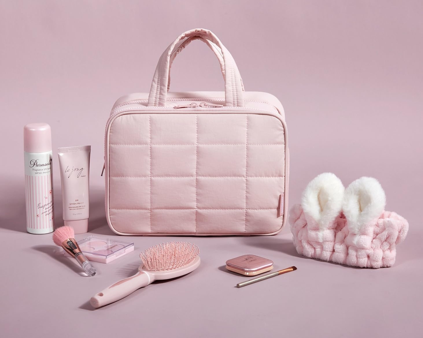 image:imageBAGSMART Travel Toiletry Bag for Womne Hanging Travel Bag for Toiletries Puffy Makeup Cosmetic Bag Organizer Carryon Travel Accessories Essentials CamelPink2