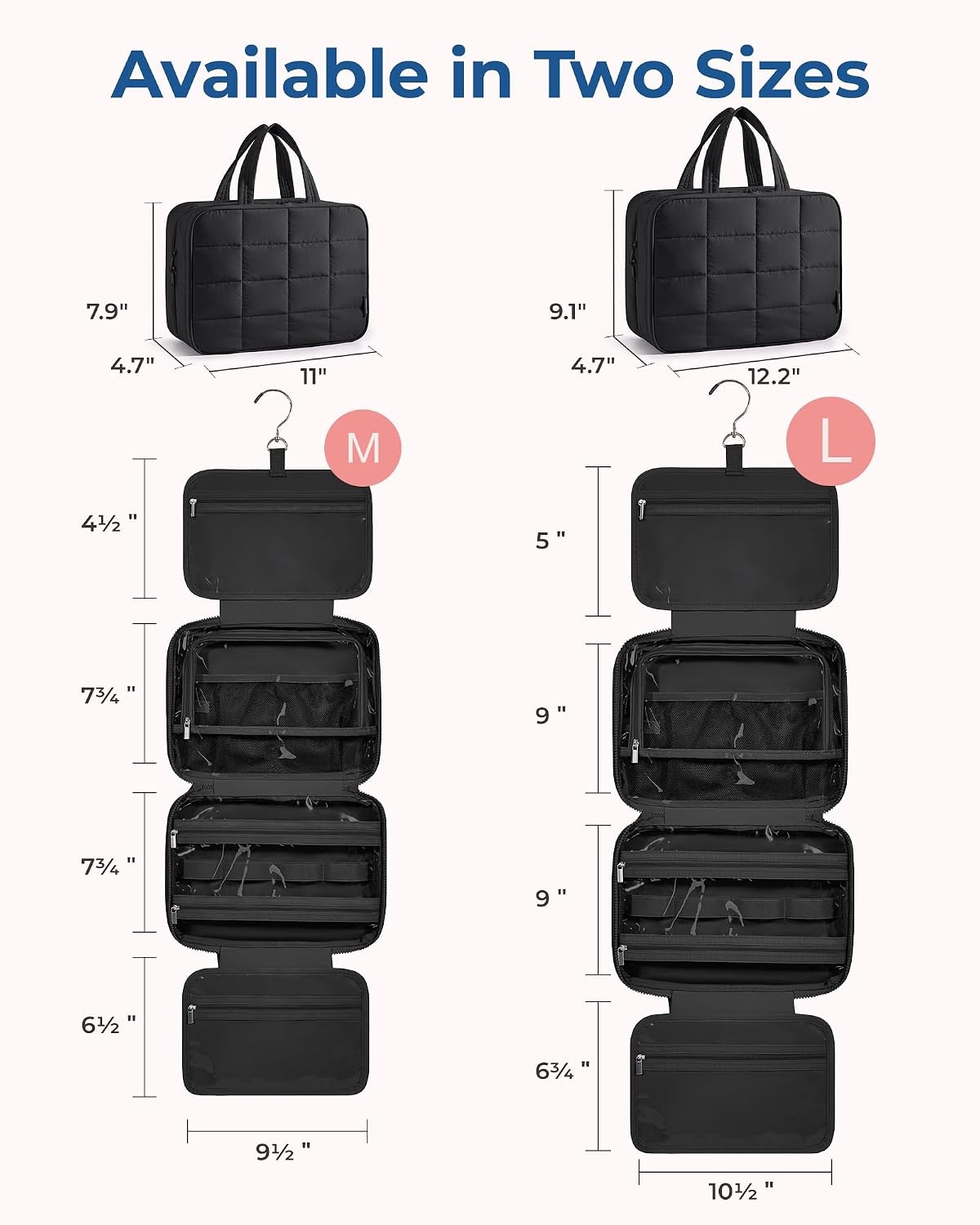 image:imageBAGSMART Travel Toiletry Bag for Womne Hanging Travel Bag for Toiletries Puffy Makeup Cosmetic Bag Organizer Carryon Travel Accessories Essentials CamelBlack
