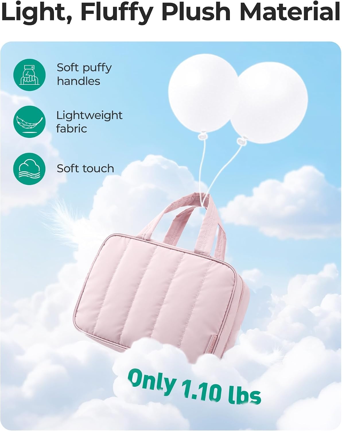 image:imageBAGSMART Travel Toiletry Bag for women Portable Hanging Hook Makeup Bag Organizer Waterproof Makeup Cosmetic Bag for FullSize Accessories Toiletries PinkPink
