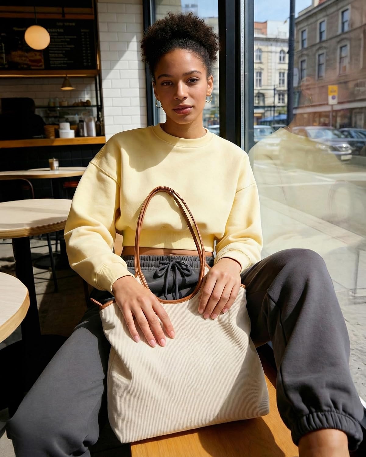 image:imageBAGSMRT Corduroy Tote Bag for Women with Zipper Casual Shoulder BagNavy Blue