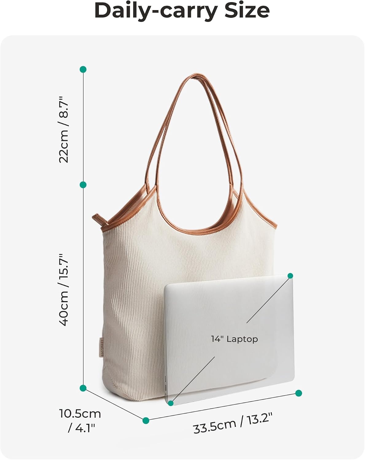 image:imageBAGSMRT Corduroy Tote Bag for Women with Zipper Casual Shoulder BagTan Brown