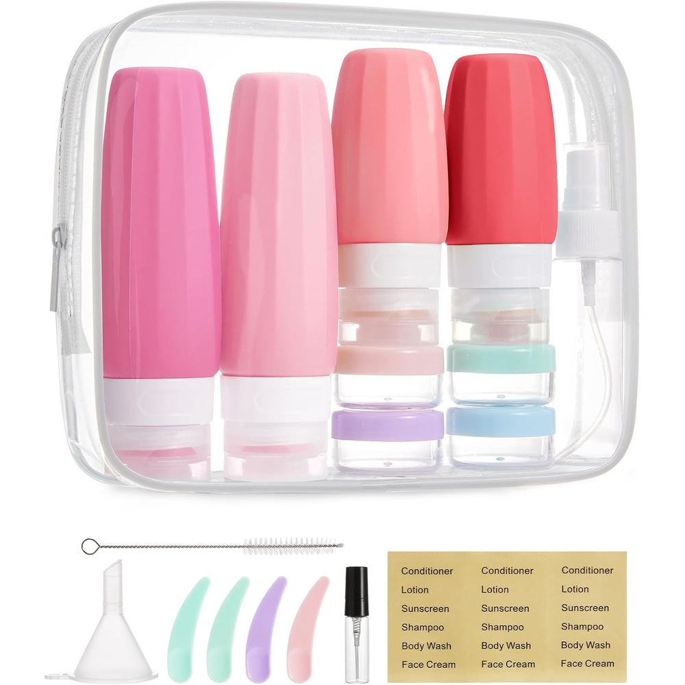 image:imageBAGSMART 18 Pack TSA Approved Travel Bottles for Toiletries Leak Proof Silicone Travel Size Containers Bottles for Shampoo Purple03Rose Pink