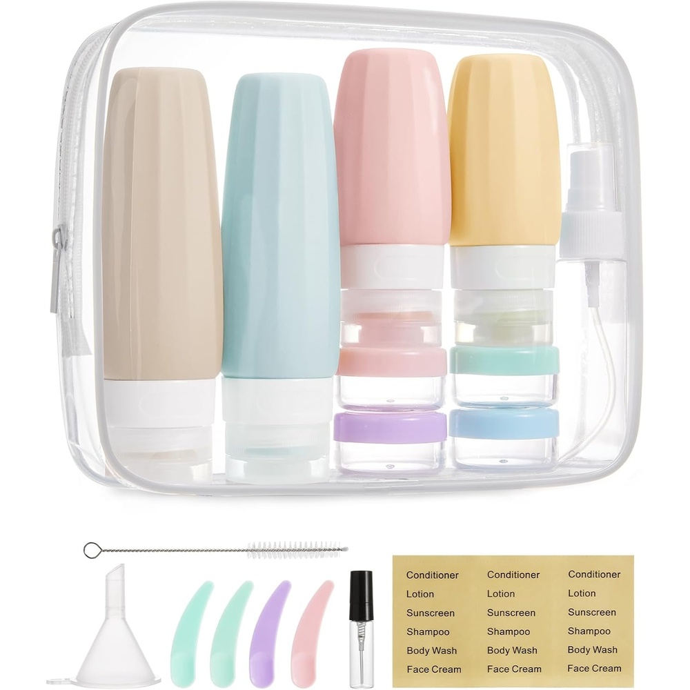image:imageBAGSMART 18 Pack TSA Approved Travel Bottles for Toiletries Leak Proof Silicone Travel Size Containers Bottles for Shampoo Purple03Soft Pastel