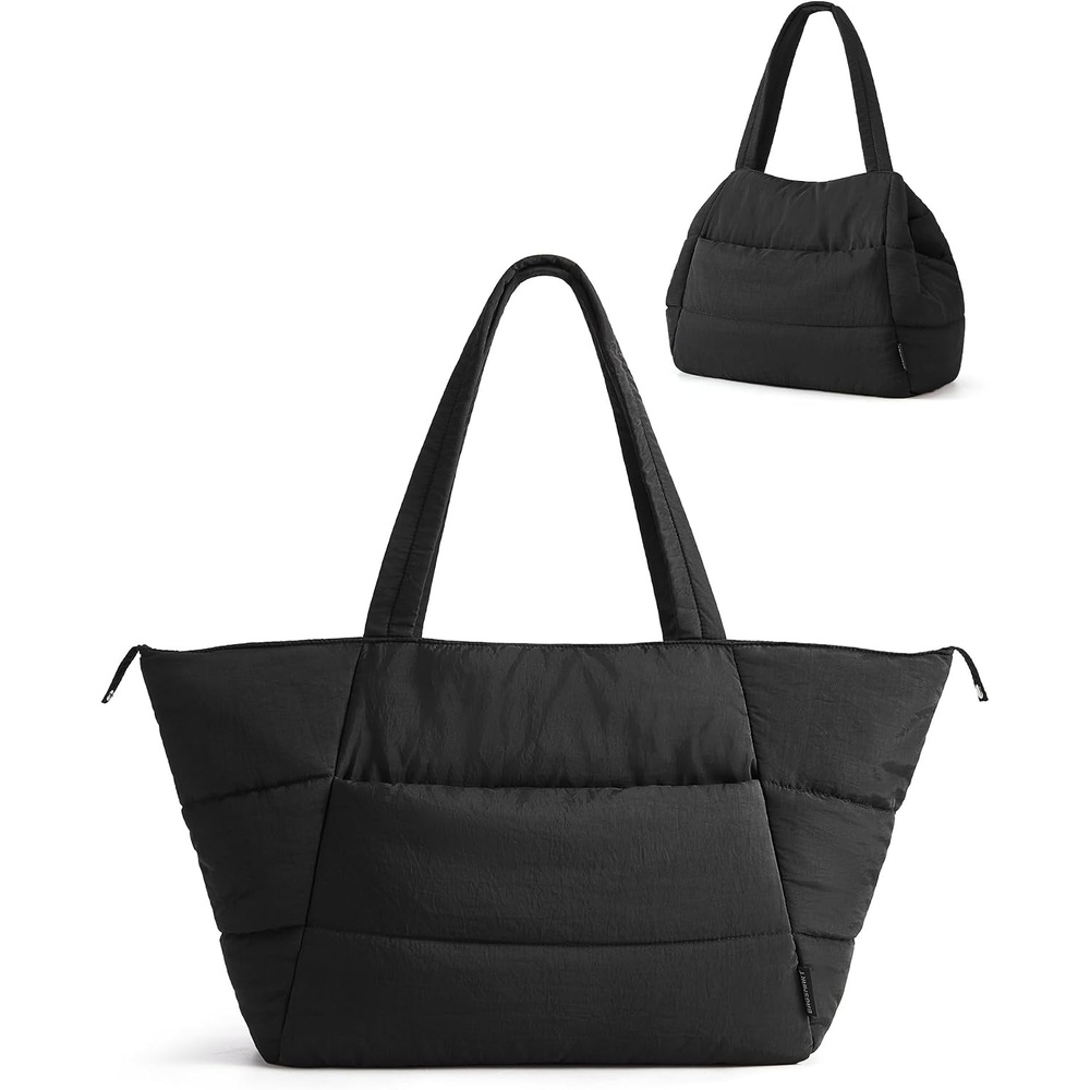 image:imageBAGSMART 2in1 Tote Bag for Women Puffy Trapezoid Work Travel HandbagBlack