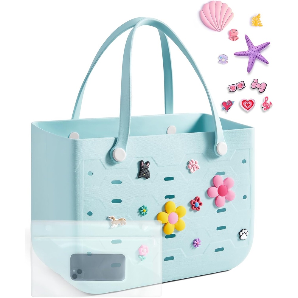 image:imageBAGSMART Beach Bag for Women Waterresistant Rubber Tote Bag Sandproof Vacation Essentials for Summer Swim Cruise PoolBaby Blue