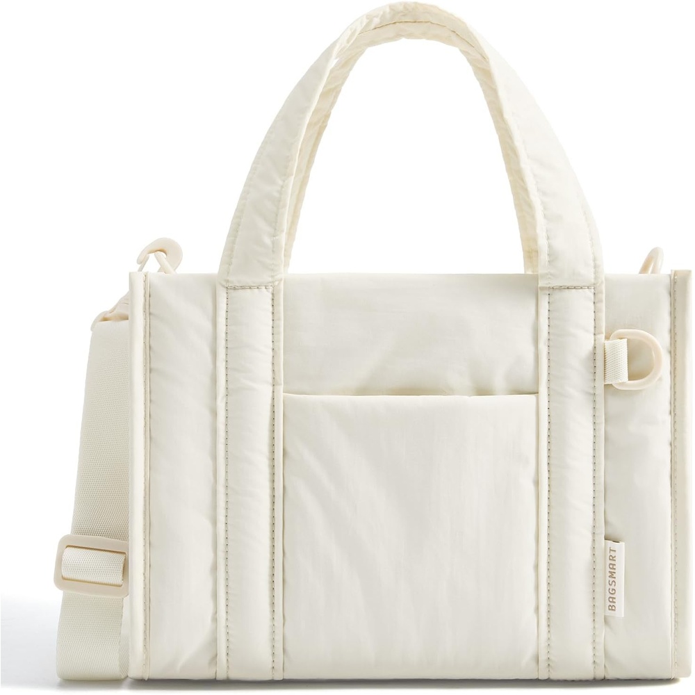 image:imageBAGSMART Boxy Tote Bag for Women Crossbody Work Bag with ZipperWhite