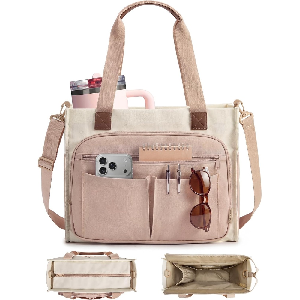 image:imageBAGSMART Canvas Tote Bag for Women Small Work Tote Bag with ZipperKhaki