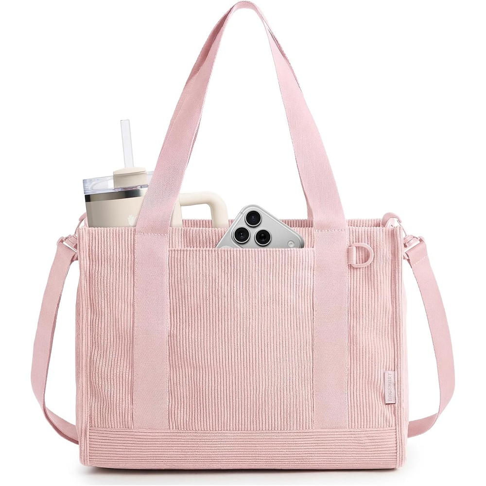 image:imageBAGSMART Corduroy Tote Bag for Women Small College Teacher Laptop HandbagCandy Pink