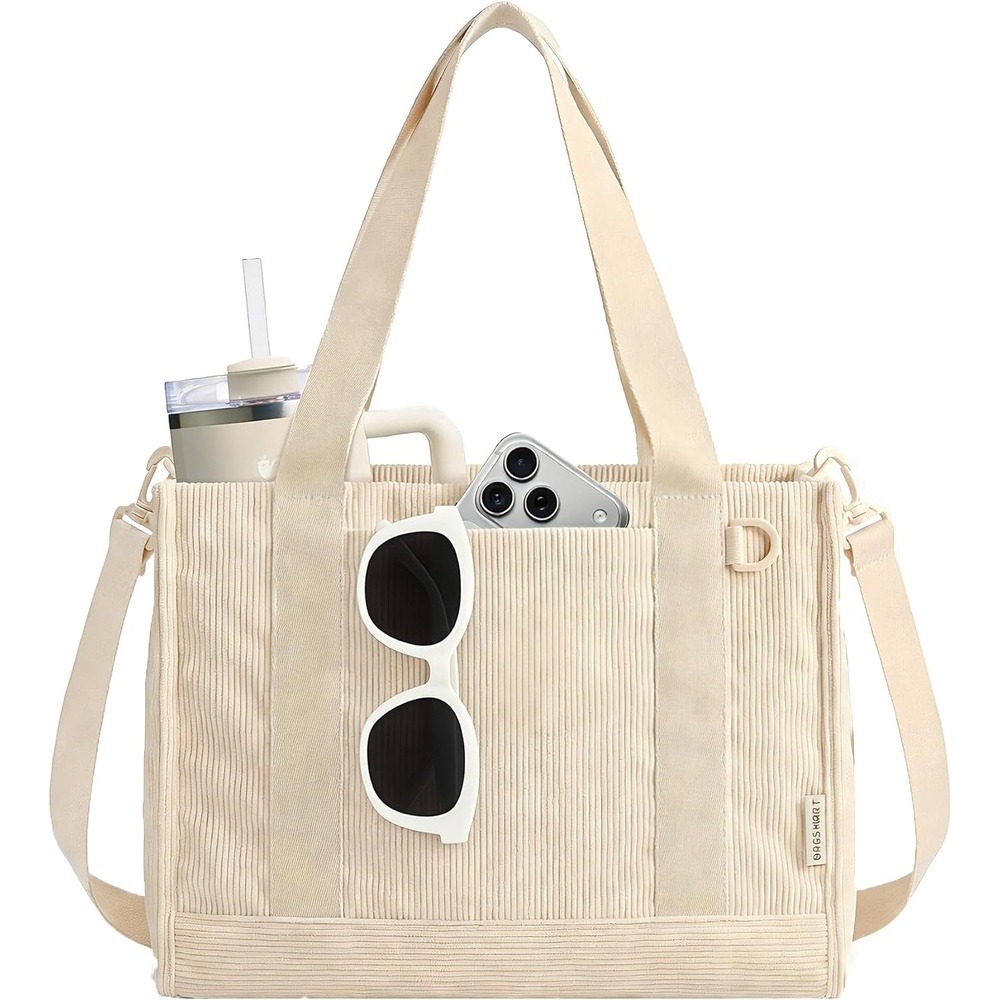 image:imageBAGSMART Corduroy Tote Bag for Women Small College Teacher Laptop HandbagCream Beige