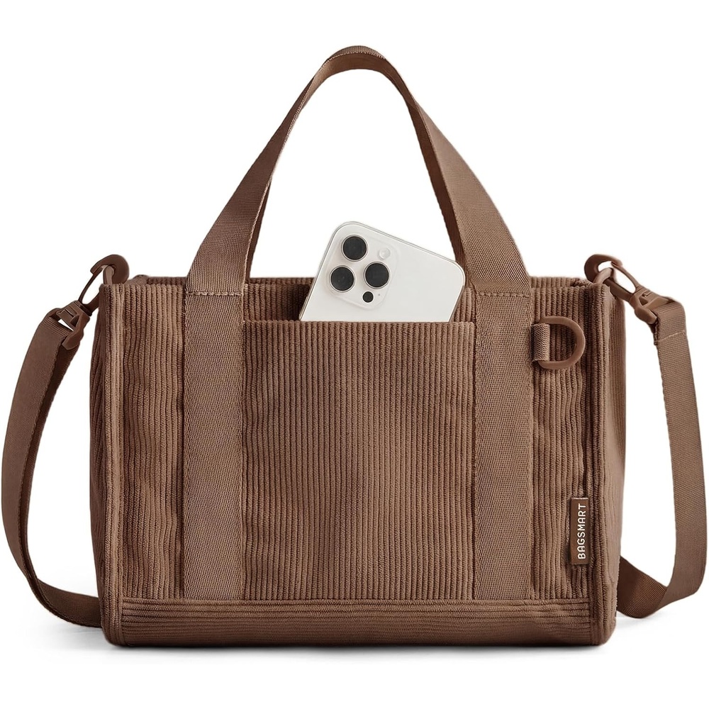 image:imageBAGSMART Corduroy Tote Bag for Women Small College Teacher Laptop HandbagDark Brown