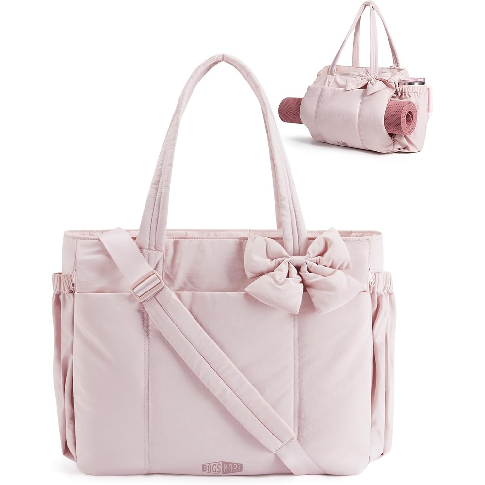image:imageBAGSMART Crush Bow Tote Bag for Women Puffer Travel Work Yoga Laptop BagCandy Pink