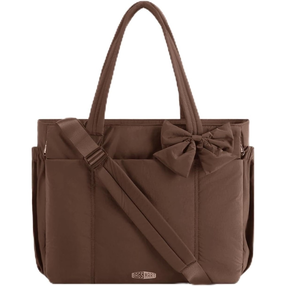 image:imageBAGSMART Crush Bow Tote Bag for Women Puffer Travel Work Yoga Laptop BagCocoa Brown