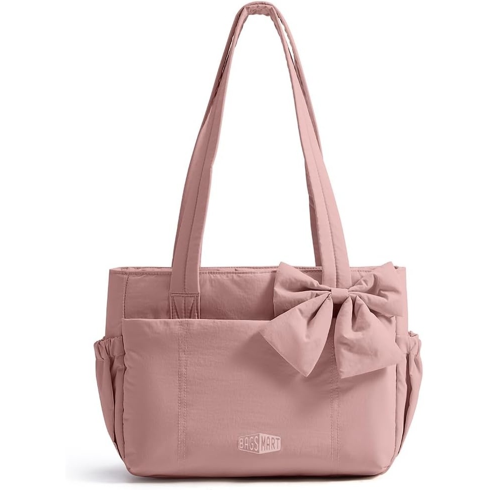 image:imageBAGSMART Crush Bow Tote Bag for Women Puffer Travel Work Yoga Laptop BagDark Pink