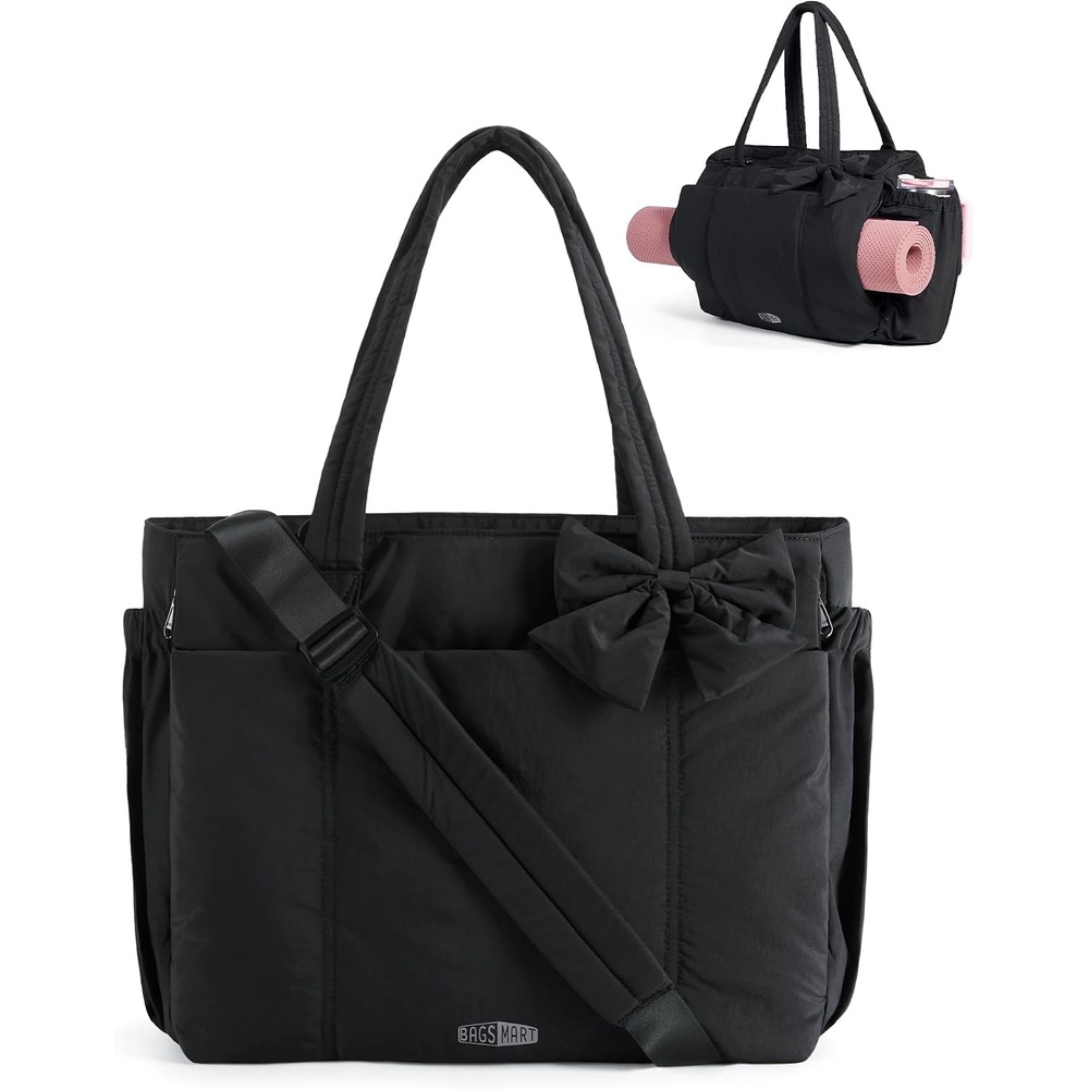 image:imageBAGSMART Crush Bow Tote Bag for Women Puffer Travel Work Yoga Laptop BagJet Black