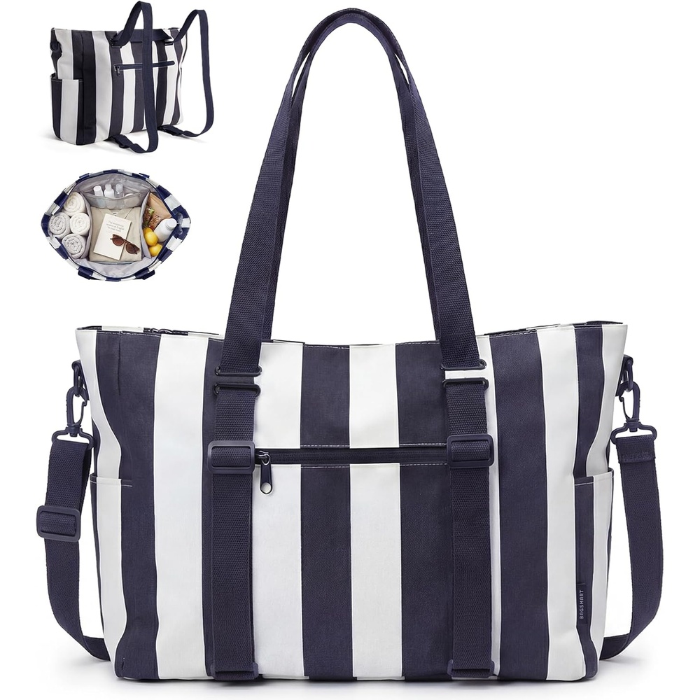 image:imageBAGSMART Large Beach Bag for Women Oversize Tote Bag for TravelSwim PoolSummerNautical Stripe