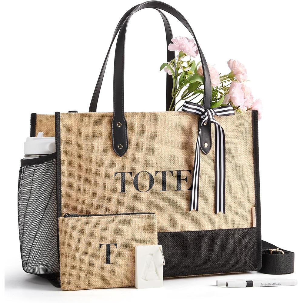 image:imageBAGSMART Personalized DIY Tote Bag for Women 206L24L Shoulder HandbagBlack Jute