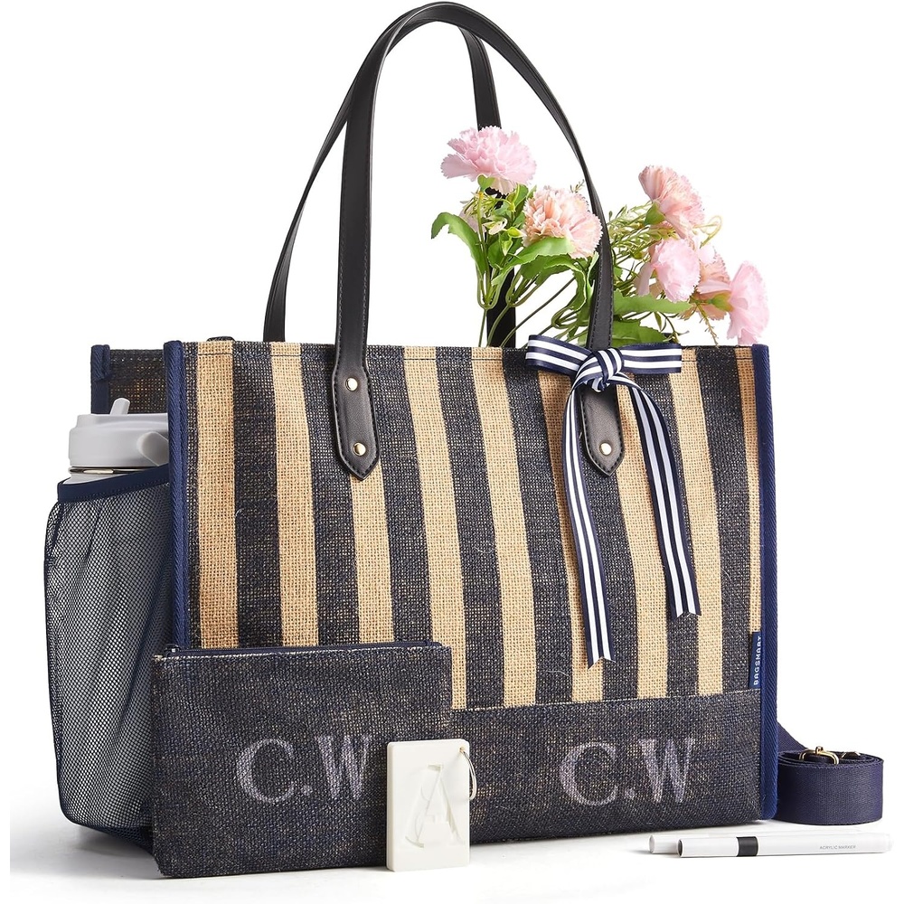 image:imageBAGSMART Personalized DIY Tote Bag for Women 206L24L Shoulder HandbagNavy Stripe