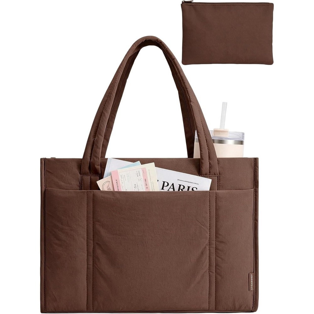 image:imageBAGSMART Puffer Tote Bag for Women 21L26L Work Tote Shoulder HandbagCoffee Brown