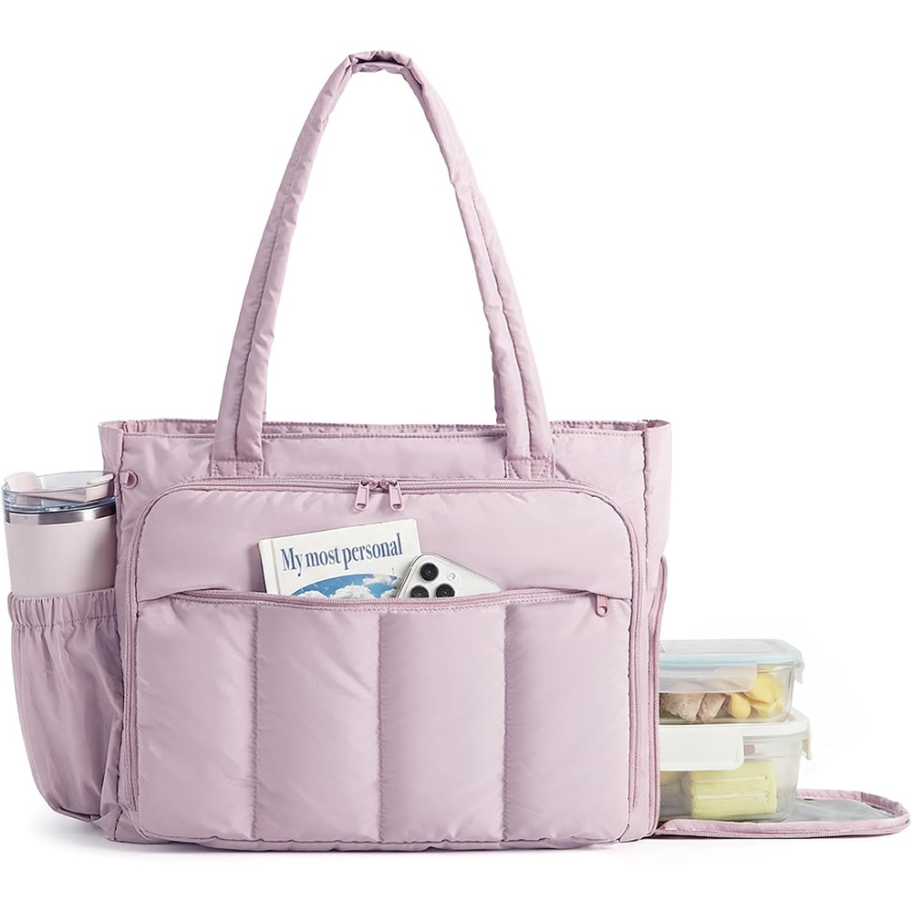 image:imageBAGSMART Puffer Tote Bag for Women 21L26L Work Tote Shoulder HandbagPink2