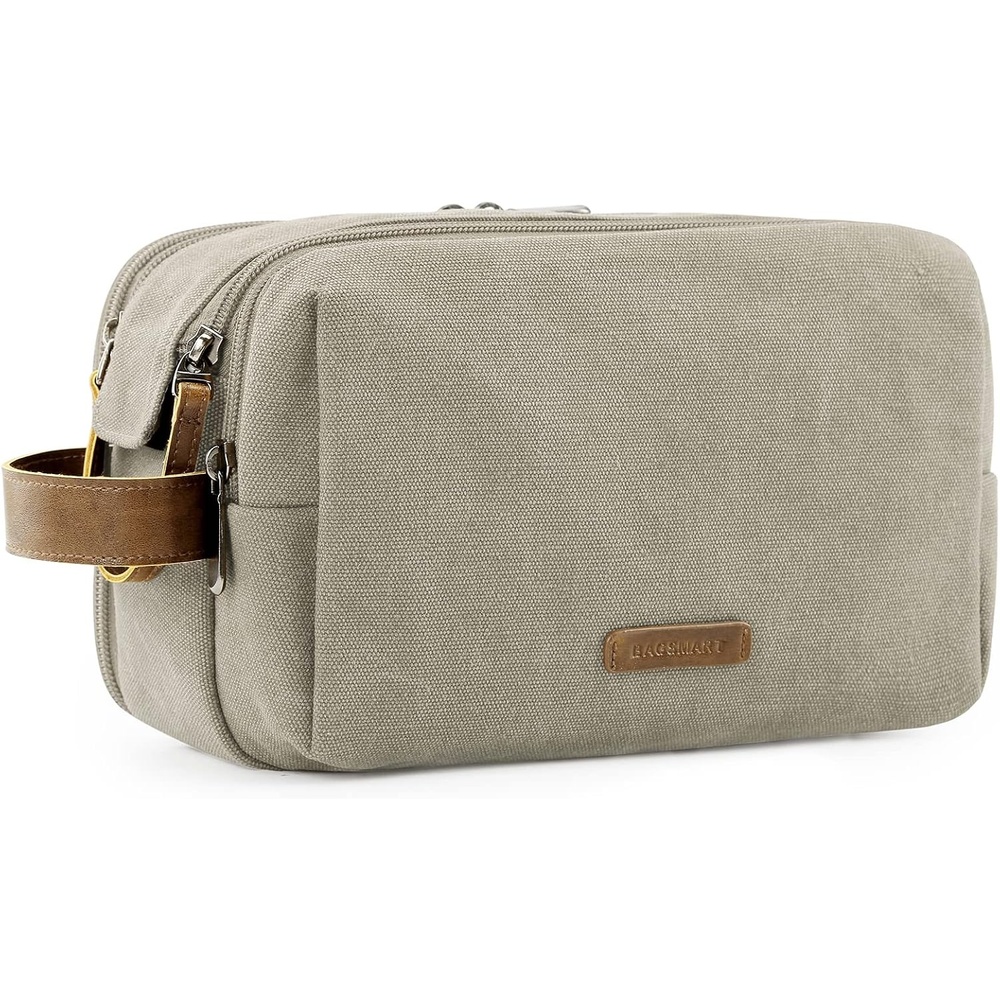 image:imageBAGSMART Toiletry Bag for Men Canvas Travel Toiletry Organizer Dopp Kit Waterresistant Shaving Bag for Toiletries AccessoriesGreyMediumBeige