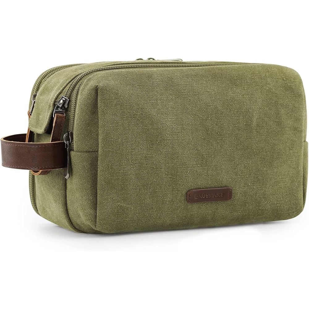 image:imageBAGSMART Toiletry Bag for Men Canvas Travel Toiletry Organizer Dopp Kit Waterresistant Shaving Bag for Toiletries AccessoriesGreyMediumGreen