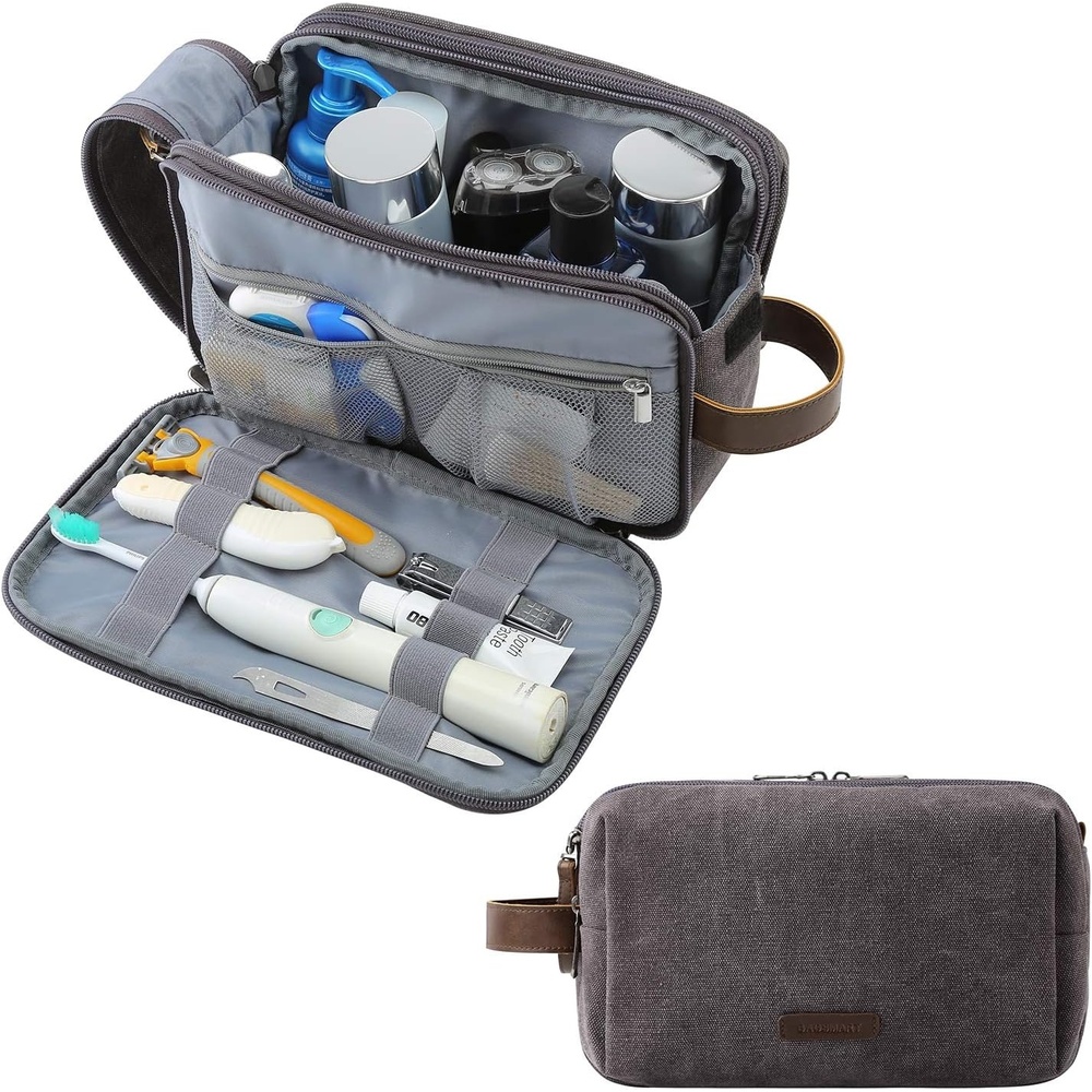 image:imageBAGSMART Toiletry Bag for Men Canvas Travel Toiletry Organizer Dopp Kit Waterresistant Shaving Bag for Toiletries AccessoriesGreyMediumGrey