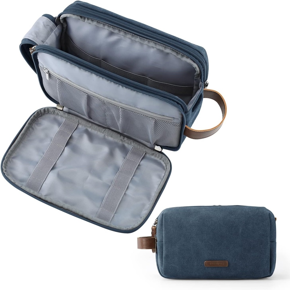 image:imageBAGSMART Toiletry Bag for Men Canvas Travel Toiletry Organizer Dopp Kit Waterresistant Shaving Bag for Toiletries AccessoriesGreyMediumNavy Blue