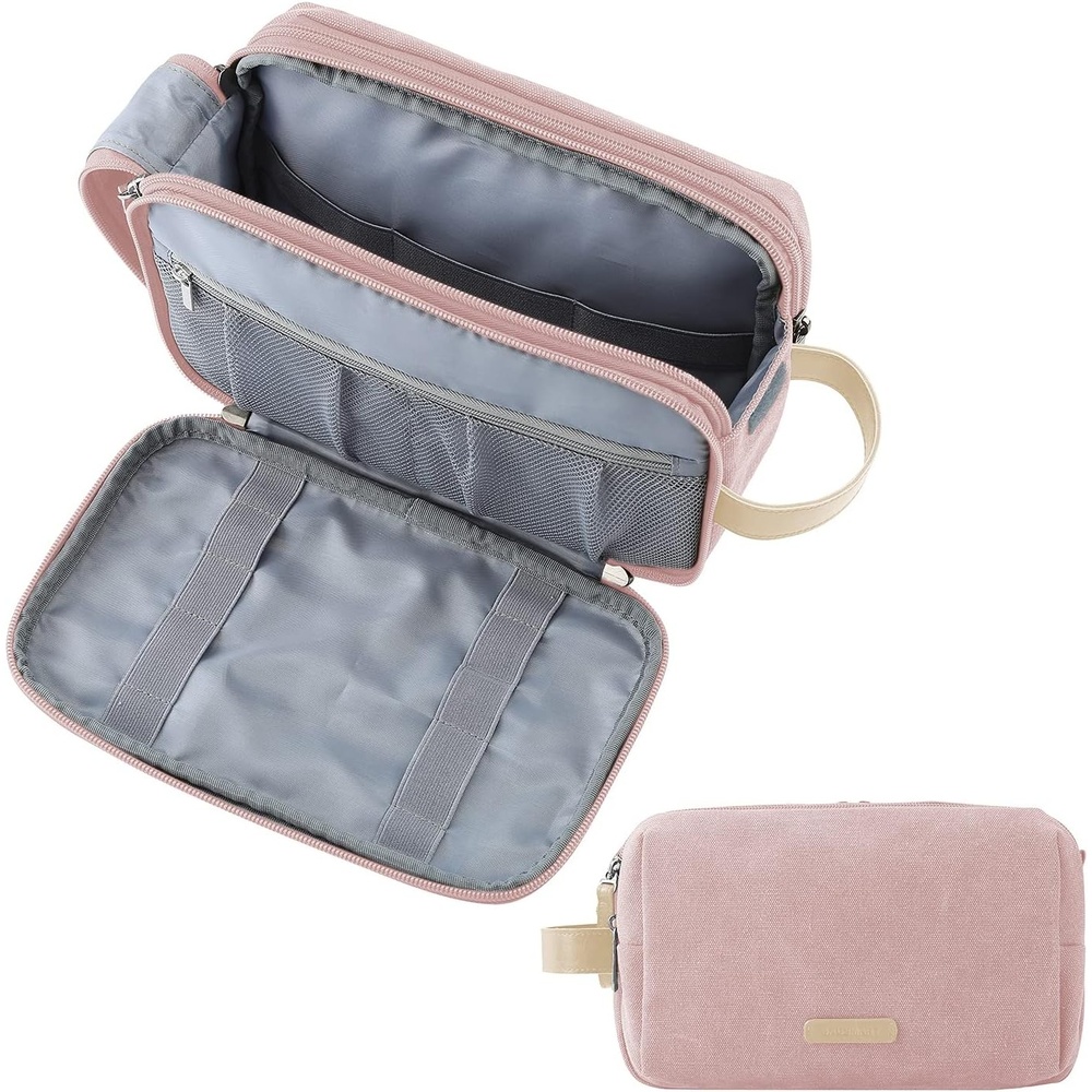 image:imageBAGSMART Toiletry Bag for Men Canvas Travel Toiletry Organizer Dopp Kit Waterresistant Shaving Bag for Toiletries AccessoriesGreyMediumPink