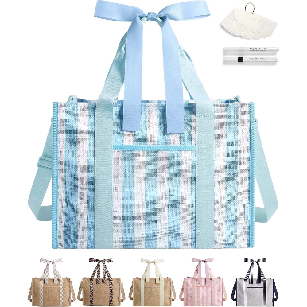 image:imageBAGSMART Tote Bag for Women Personalized Teacher Appreciation GiftsJute Light Blue Stripes