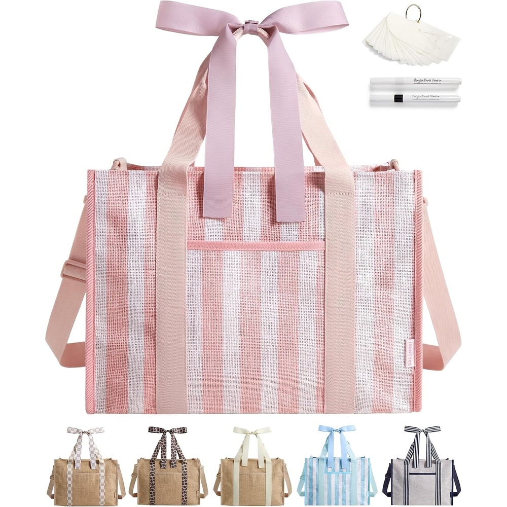image:imageBAGSMART Tote Bag for Women Personalized Teacher Appreciation GiftsJute Pink Stripes