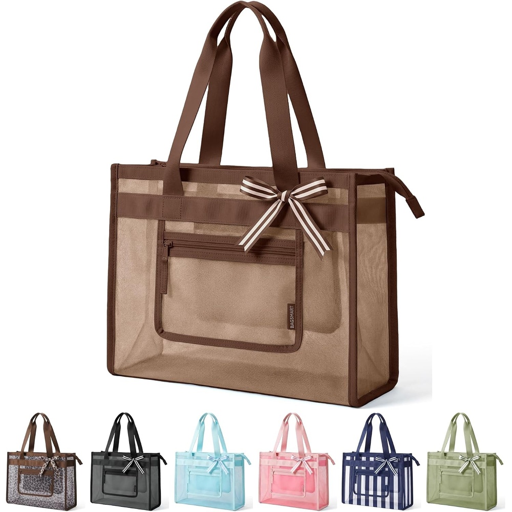 image:imageBAGSMART Tote Bag for Women Personalized Teacher Appreciation GiftsMesh Tan Brown