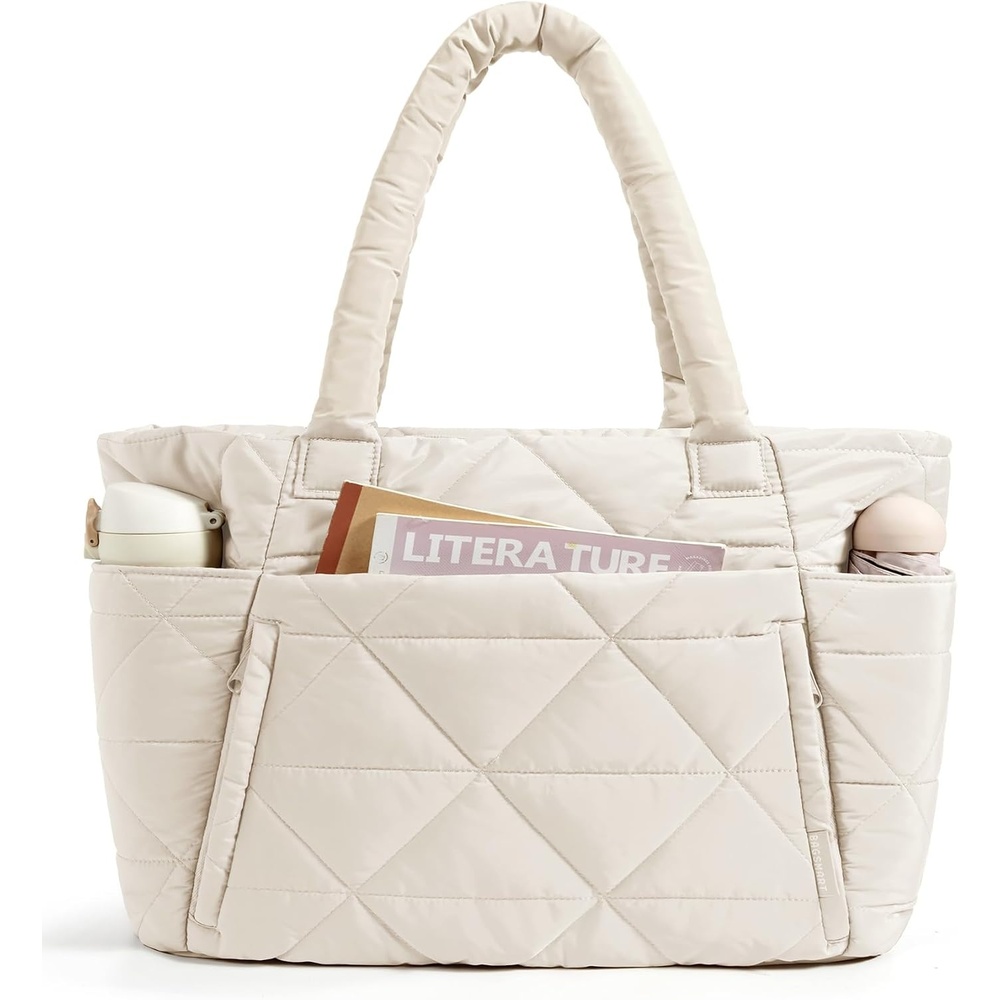 image:imageBAGSMART Tote Bag for Women Puffer Tote Bag for Work Large Shoulder BagAbeige