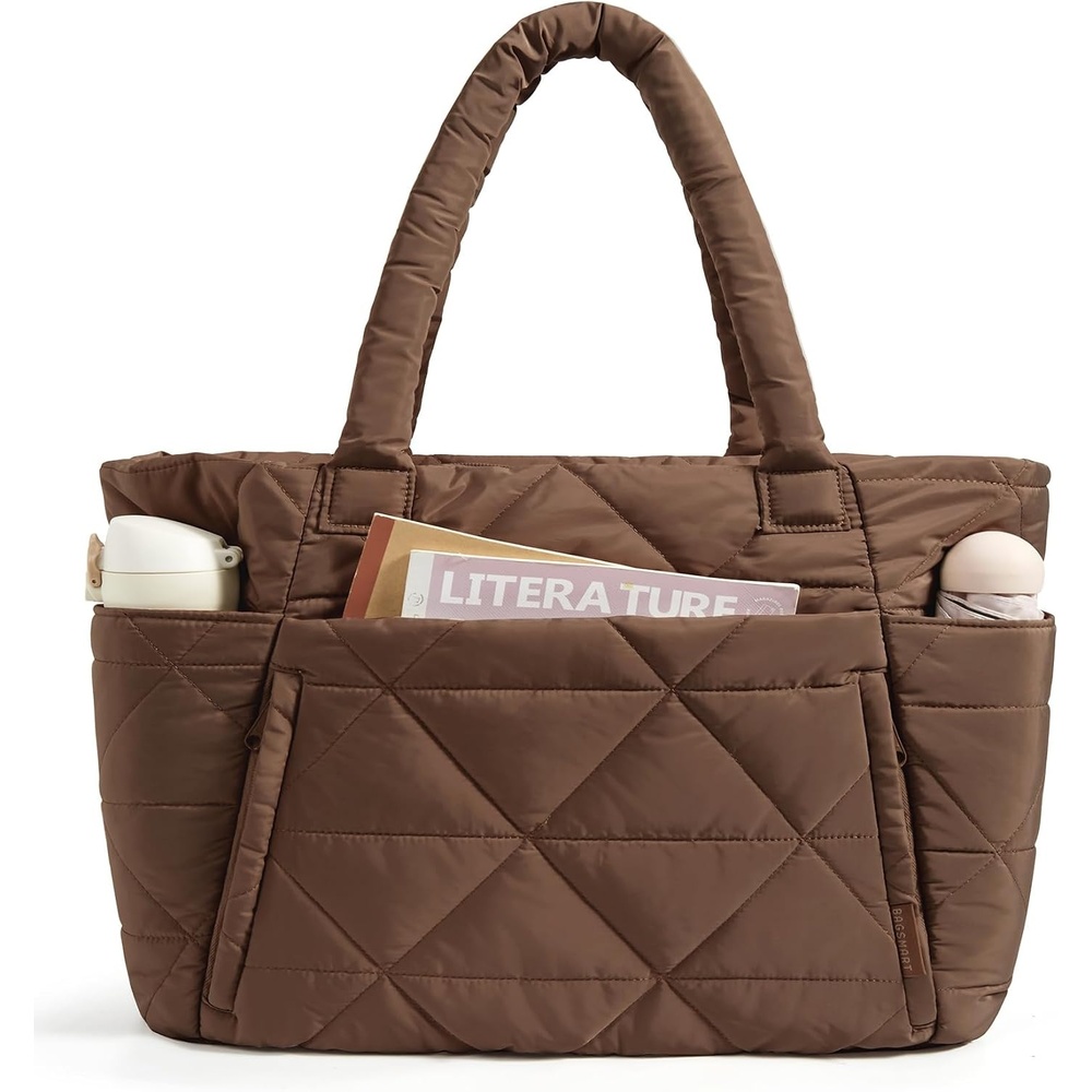 image:imageBAGSMART Tote Bag for Women Puffer Tote Bag for Work Large Shoulder BagCoffee