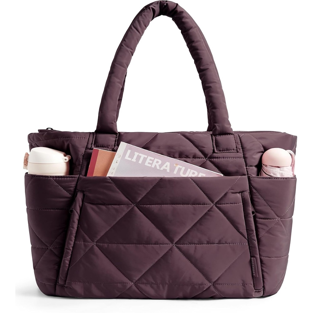 image:imageBAGSMART Tote Bag for Women Puffer Tote Bag for Work Large Shoulder BagCrimson Purple