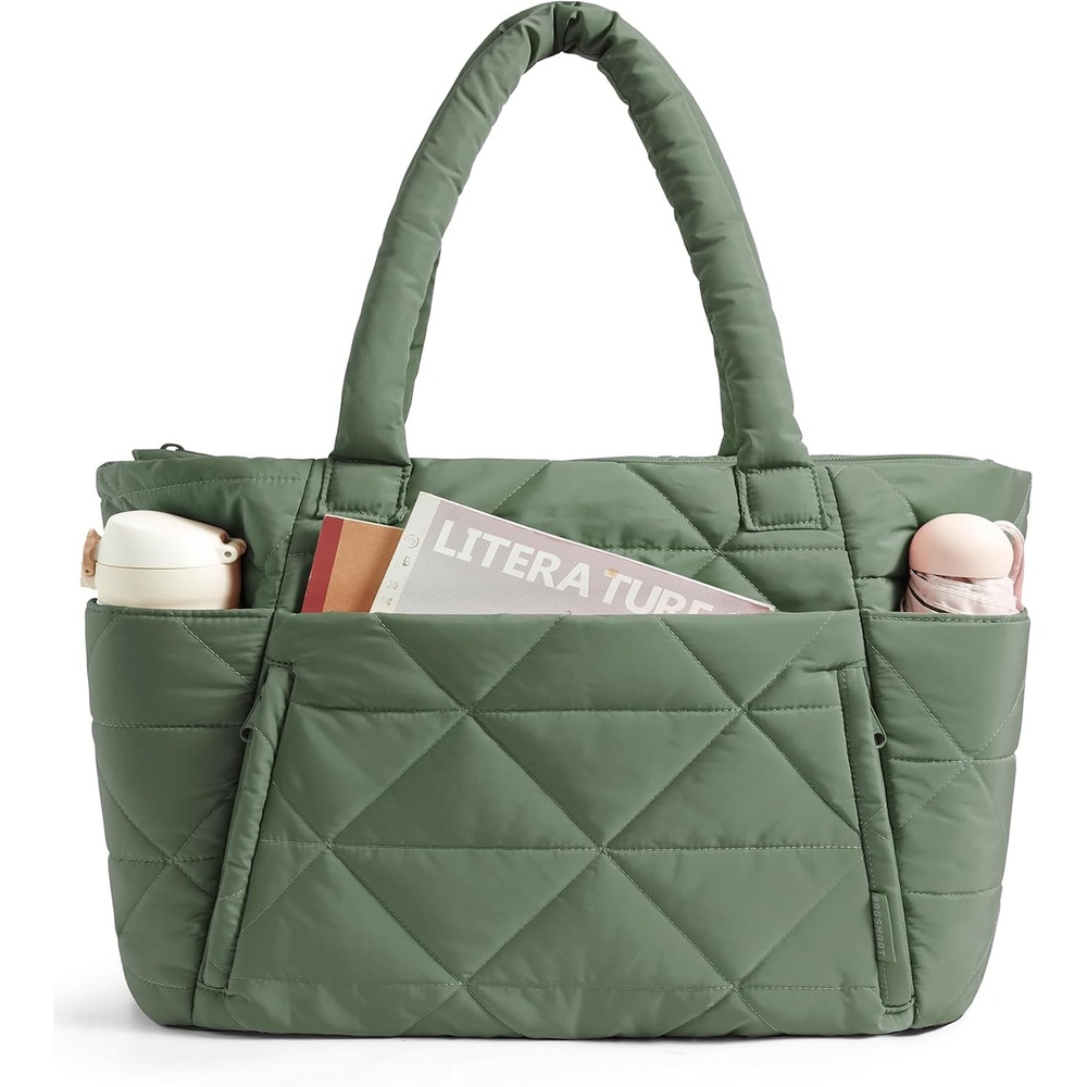 image:imageBAGSMART Tote Bag for Women Puffer Tote Bag for Work Large Shoulder BagHaze Green