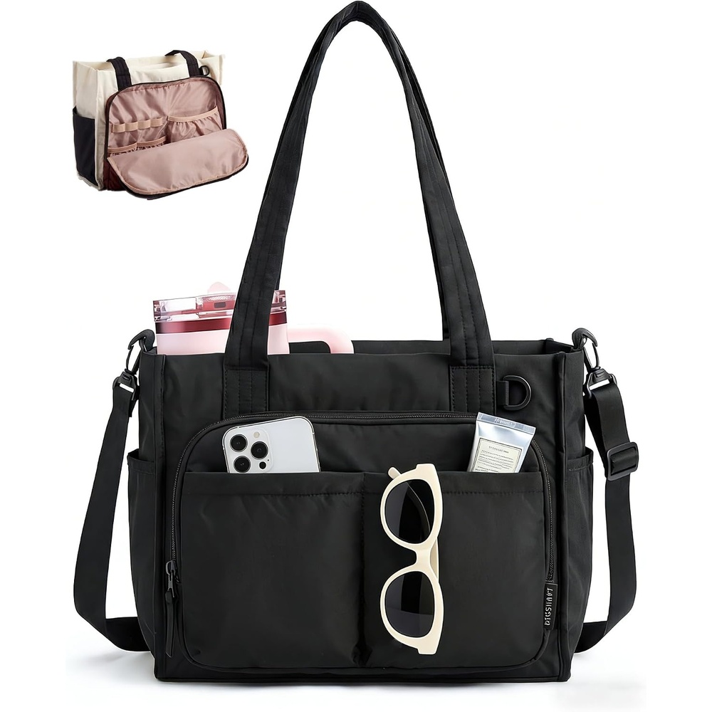 image:imageBAGSMART Tote Bag for Women Puffy Laptop Work College Shoulder HandbagJet Black