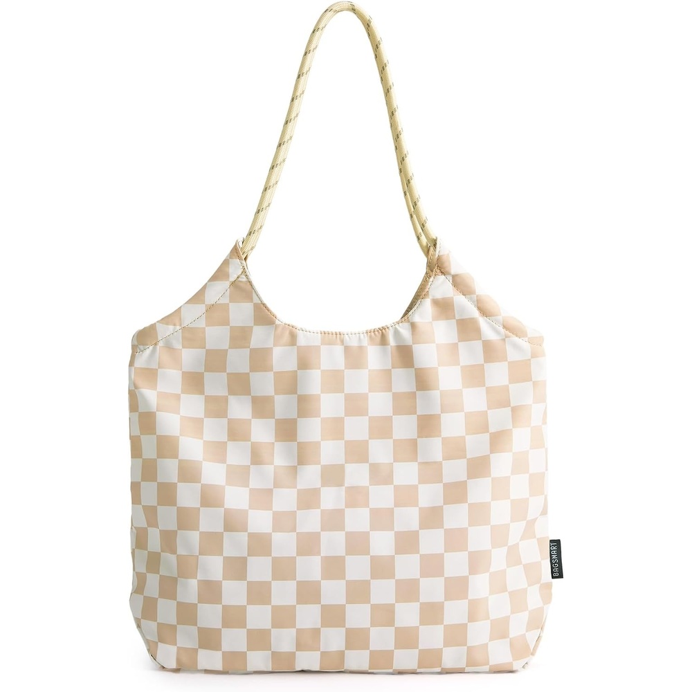 image:imageBAGSMART Tote Bag for Women Travel Tote Beach Bag with Zipper for GymKhaki Checkerboard Pattern