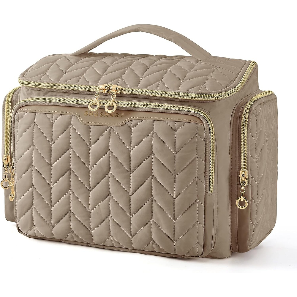 image:imageBAGSMART Travel Toiletry Bag Large Wideopen Travel Bag for Toiletries Makeup Cosmetic Travel Bag with HandleCamelCamel