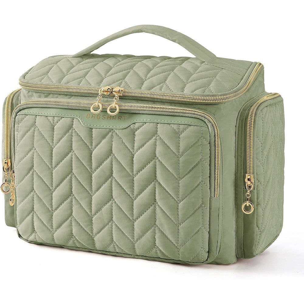 image:imageBAGSMART Travel Toiletry Bag Large Wideopen Travel Bag for Toiletries Makeup Cosmetic Travel Bag with HandleCamelGreen
