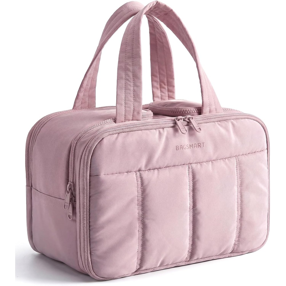 image:imageBAGSMART Travel Toiletry Bag Puffy Large Toiletry Bag for Women Lightweight Cosmetic Makeup Bag Organizer with Handle for Traveling Accessories Essentials Toiletries BlackGLight Purple