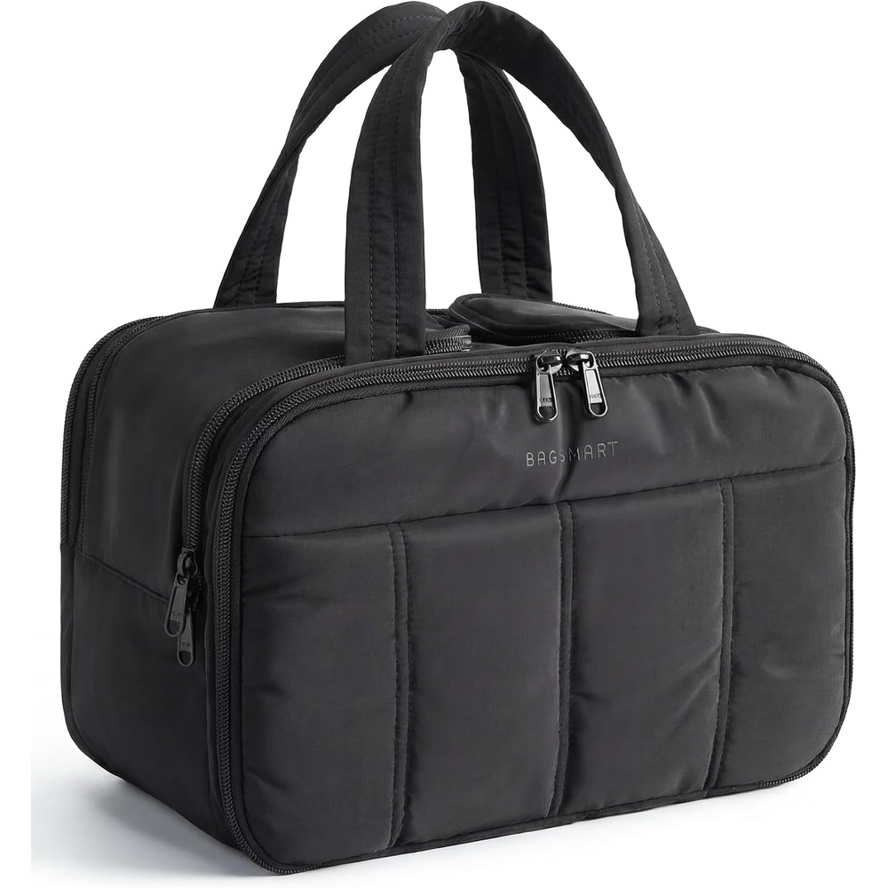 image:imageBAGSMART Travel Toiletry Bag Puffy Large Toiletry Bag for Women Lightweight Cosmetic Makeup Bag Organizer with Handle for Traveling Accessories Essentials Toiletries BlackBBlack