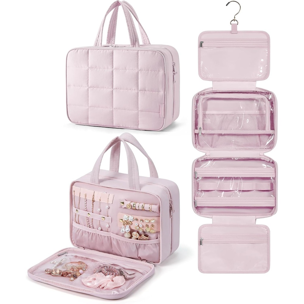 image:imageBAGSMART Travel Toiletry Bag for Womne Hanging Travel Bag for Toiletries Puffy Makeup Cosmetic Bag Organizer Carryon Travel Accessories Essentials CamelPink2